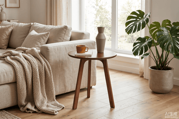 Solid Oak Round End Table – Walnut Finish - TAITIY