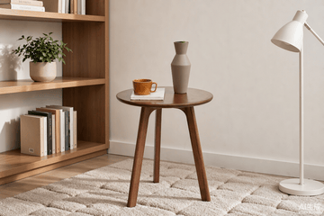 Solid Oak Round End Table – Walnut Finish - TAITIY