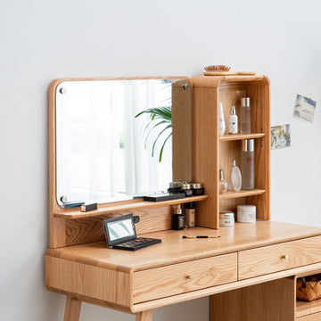 Solid Oak Vanity Desk with 4 Drawers, Adjustable Width - TAITIY