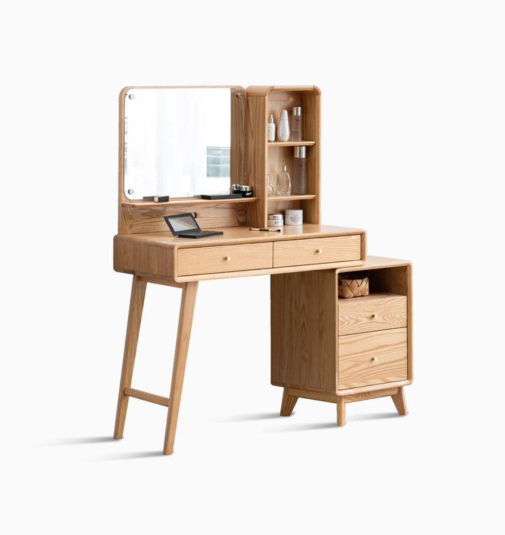 Solid Oak Vanity Desk with 4 Drawers, Adjustable Width - TAITIY