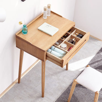 Solid Wood Oak Bistro Table Desk with Storage Drawer and Natural Finish, 60cm Width - TAITIY