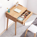 Solid Wood Oak Bistro Table Desk with Storage Drawer and Natural Finish, 60cm Width - TAITIY