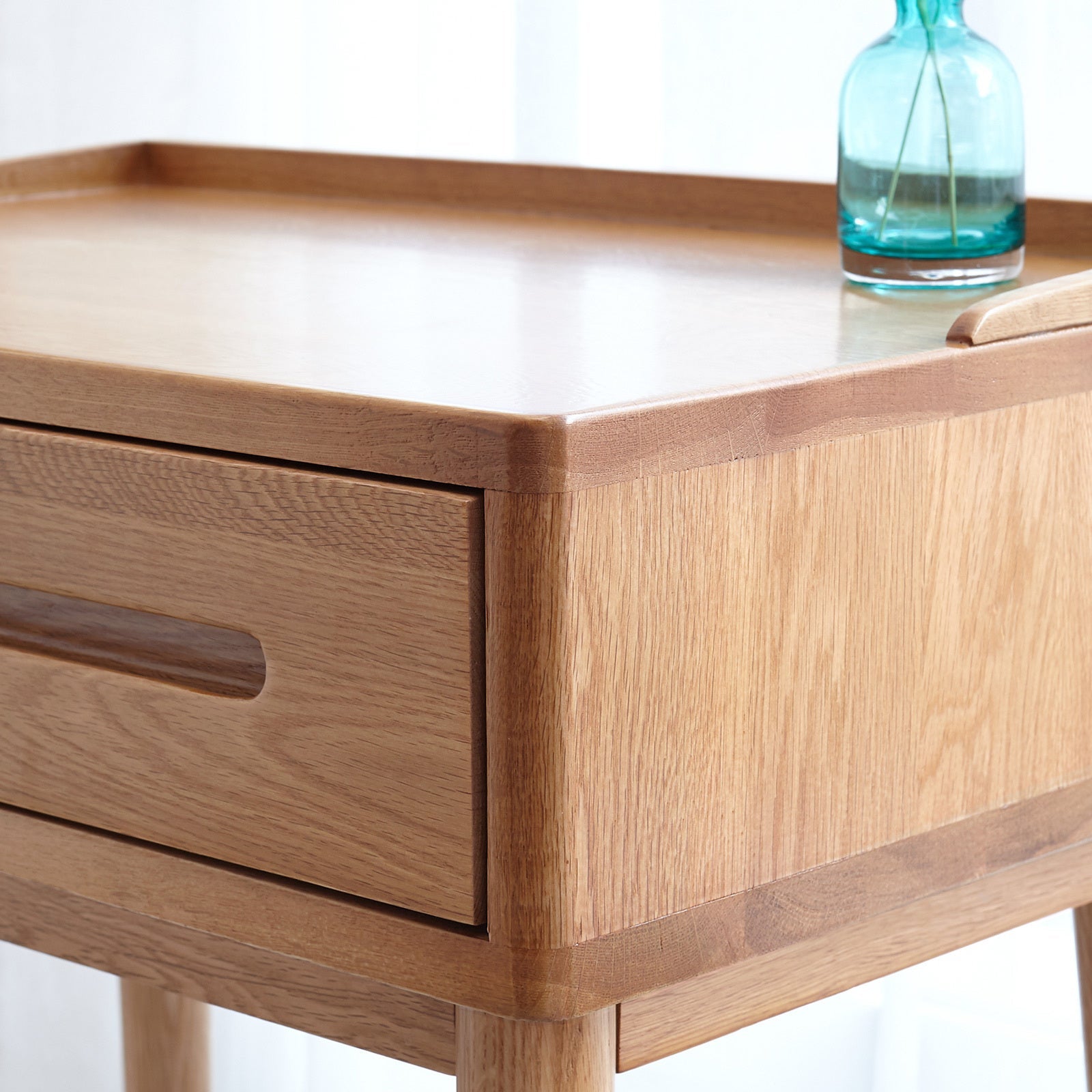 Solid Wood Oak Bistro Table Desk with Storage Drawer and Natural Finish, 60cm Width - TAITIY