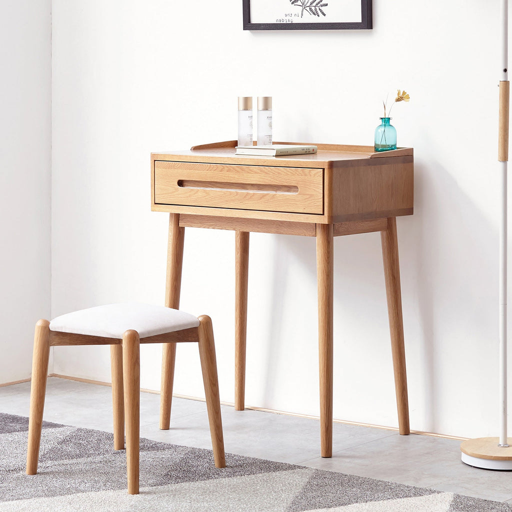 Solid Wood Oak Bistro Table Desk with Storage Drawer and Natural Finish, 60cm Width - TAITIY