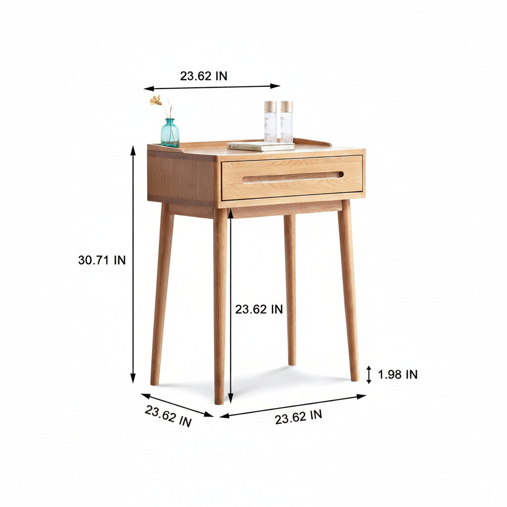Solid Wood Oak Bistro Table Desk with Storage Drawer and Natural Finish, 60cm Width - TAITIY