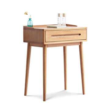 Solid Wood Oak Bistro Table Desk with Storage Drawer and Natural Finish, 60cm Width - TAITIY
