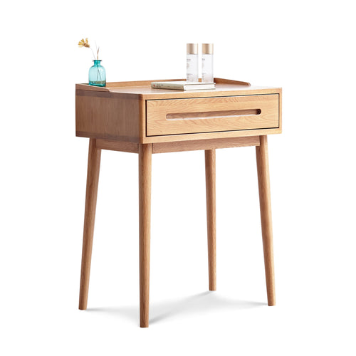 Solid Wood Oak Bistro Table Desk with Storage Drawer and Natural Finish, 60cm Width - TAITIY