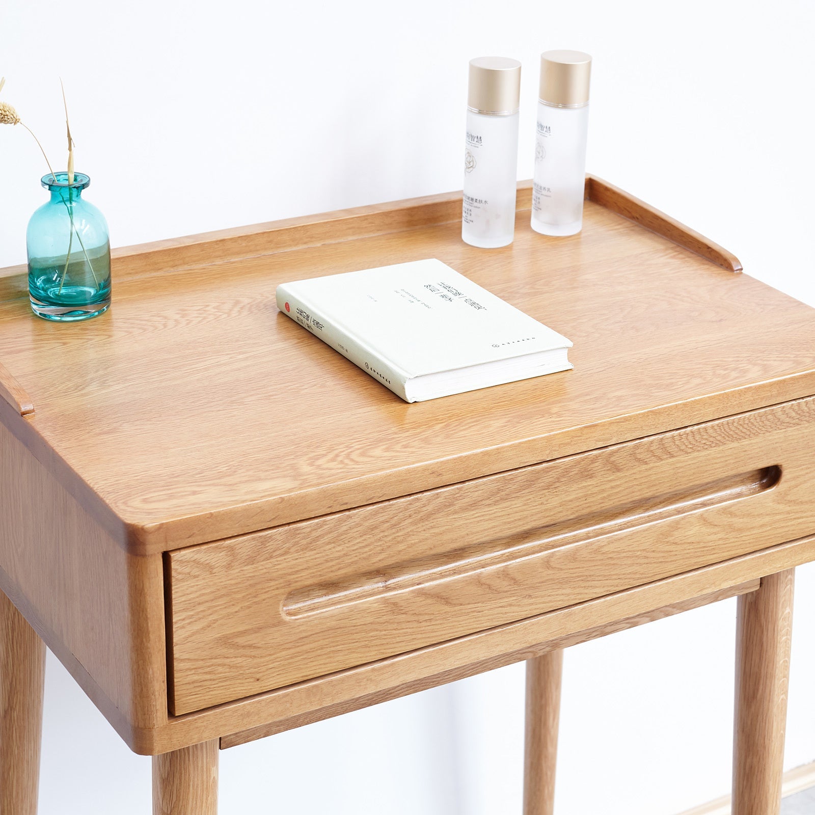 Solid Wood Oak Bistro Table Desk with Storage Drawer and Natural Finish, 60cm Width - TAITIY
