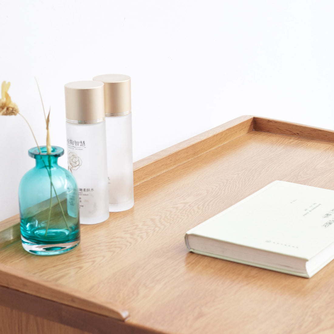 Solid Wood Oak Bistro Table Desk with Storage Drawer and Natural Finish, 60cm Width - TAITIY