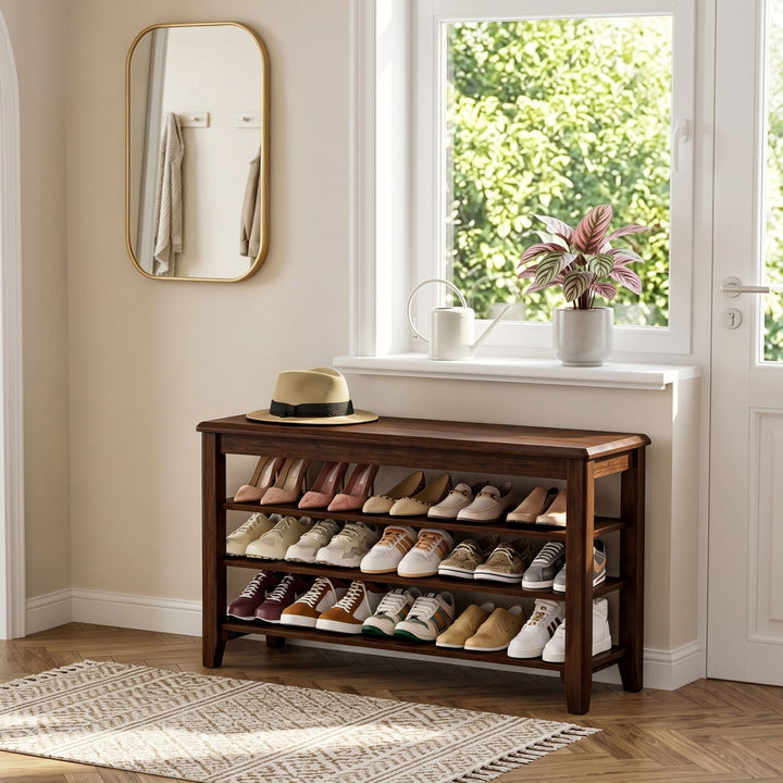 Solid Wood Shoe Bench Multi-tier Shoe Rack Walnut - TAITIY