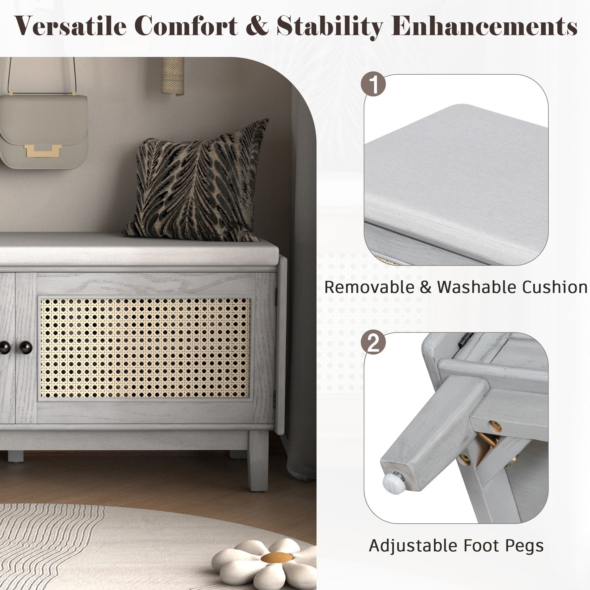 Storage Bench with Cushion — Gray - TAITIY