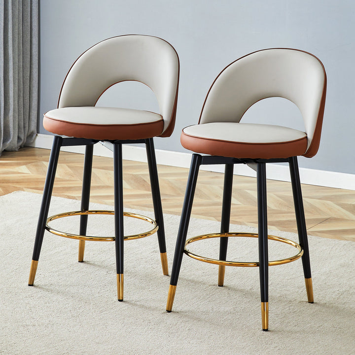 Swivel Bar Stool Set of 2 — Brown & Gray - TAITIY