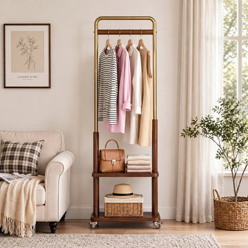 TAITIY Metal & Solid Wood Clothes Rack with Wheels - TAITIY