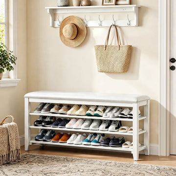 Taitiy | Multi-Tier Solid Wood Entryway Shoe Bench in White - TAITIY