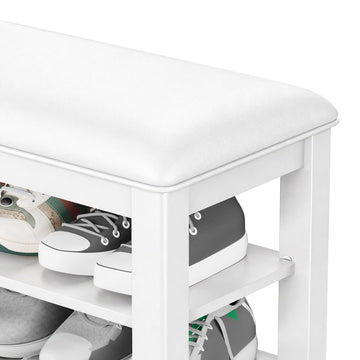 Taitiy | Multi-Tier Solid Wood Entryway Shoe Bench in White - TAITIY