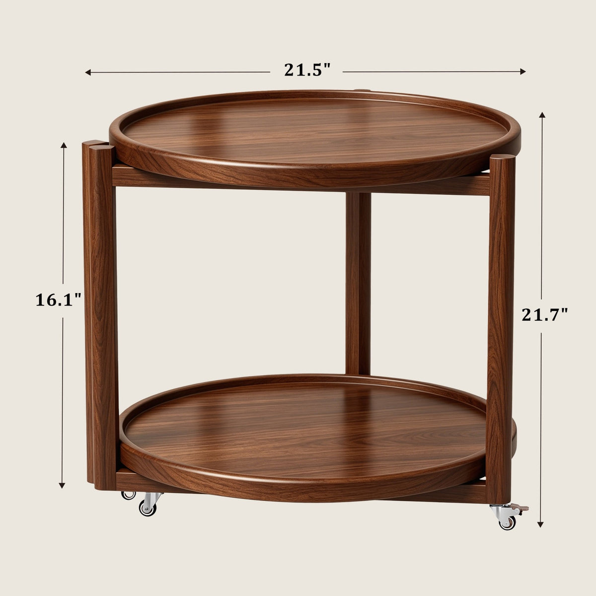 Taitiy Rolling Side Table with Wheels-21.7"D dimensions