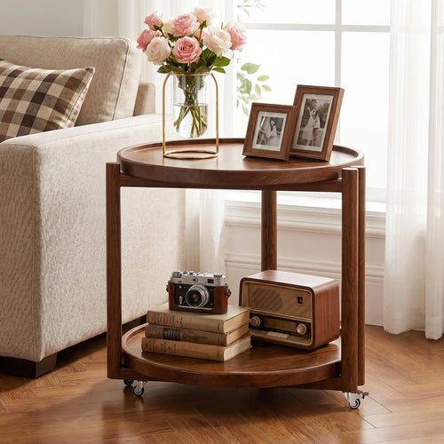 Rolling Side Table with Wheels-15.7"D