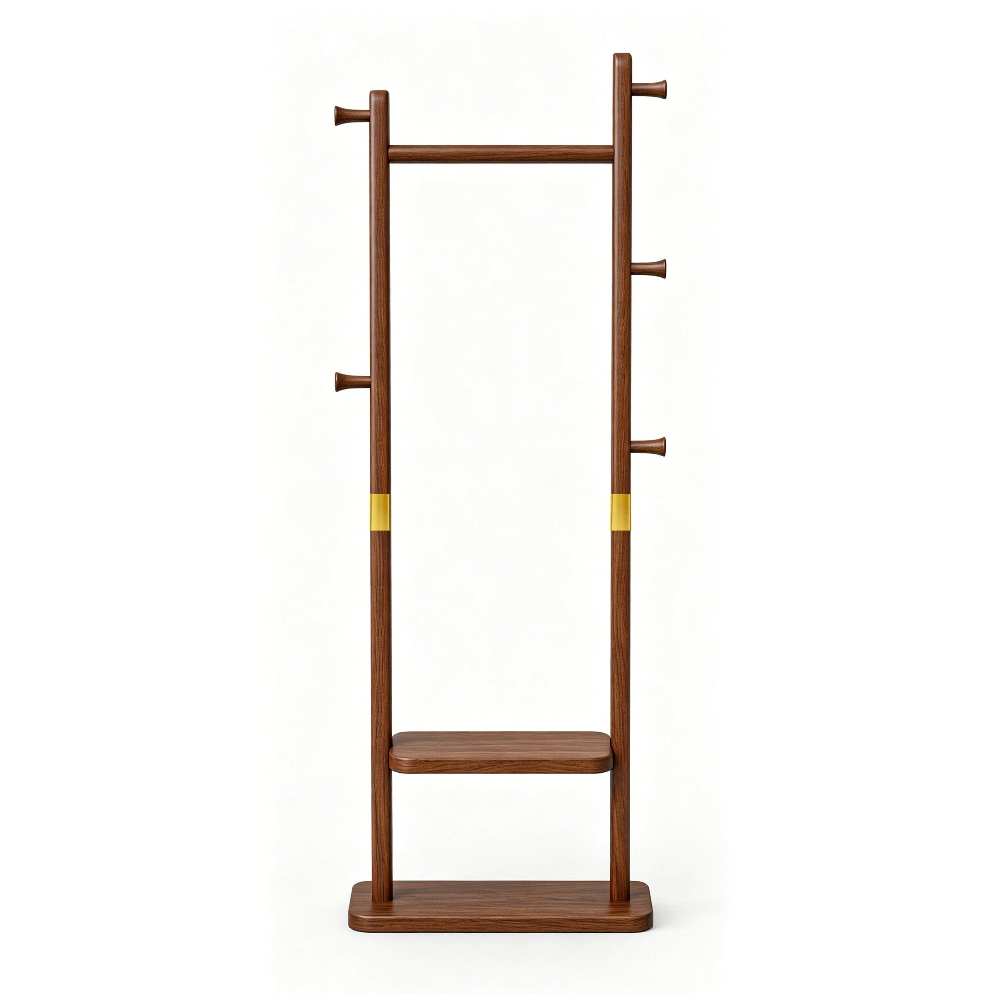 TAITIY Solid Wood Clothes Rack with 2 Shelves & 5 Hooks - TAITIY