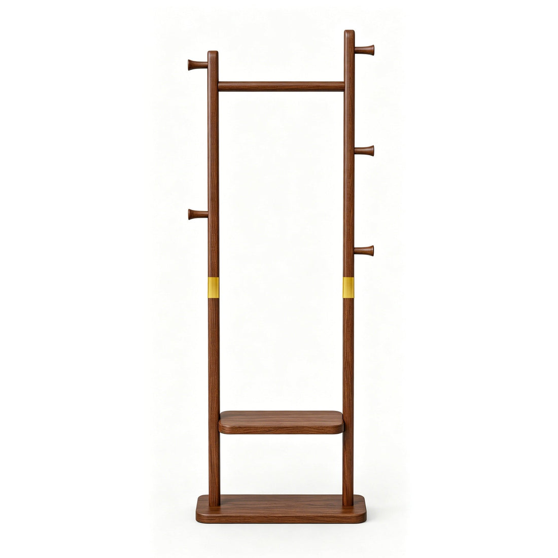 TAITIY Solid Wood Clothes Rack with 2 Shelves & 5 Hooks - TAITIY