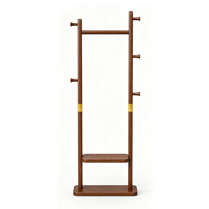 TAITIY Solid Wood Clothes Rack with 2 Shelves & 5 Hooks - TAITIY
