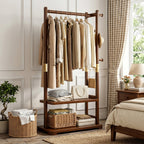 Taitiy Solid Wood Clothes Rack with Shelves & Hooks - TAITIY