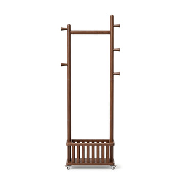 TAITIY Solid Wood Clothes Rack with Storage Basket & 5 Hooks - TAITIY