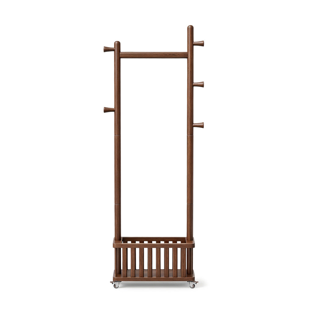 TAITIY Solid Wood Clothes Rack with Storage Basket & 5 Hooks - TAITIY