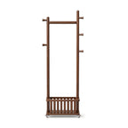 TAITIY Solid Wood Clothes Rack with Storage Basket & 5 Hooks - TAITIY