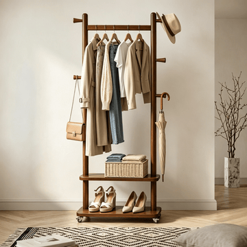 Taitiy Solid Wood Coat Rack with Wheels - TAITIY