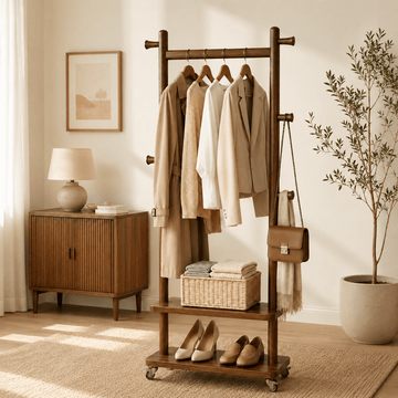 Taitiy Solid Wood Coat Rack with Wheels - TAITIY