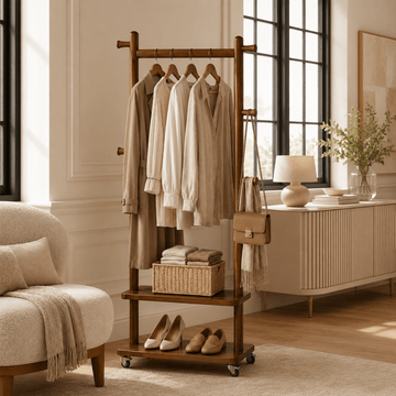 Taitiy Solid Wood Coat Rack with Wheels - TAITIY