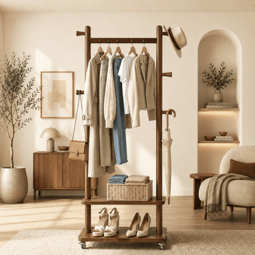 Taitiy Solid Wood Coat Rack with Wheels - TAITIY