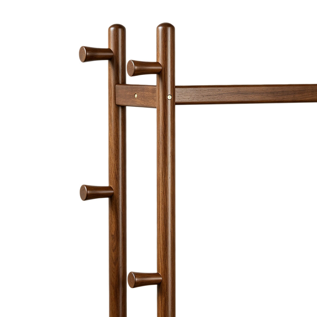 TAITIY Solid Wood Rack on Wheels, 2 Shelves & 5 Hooks, - TAITIY