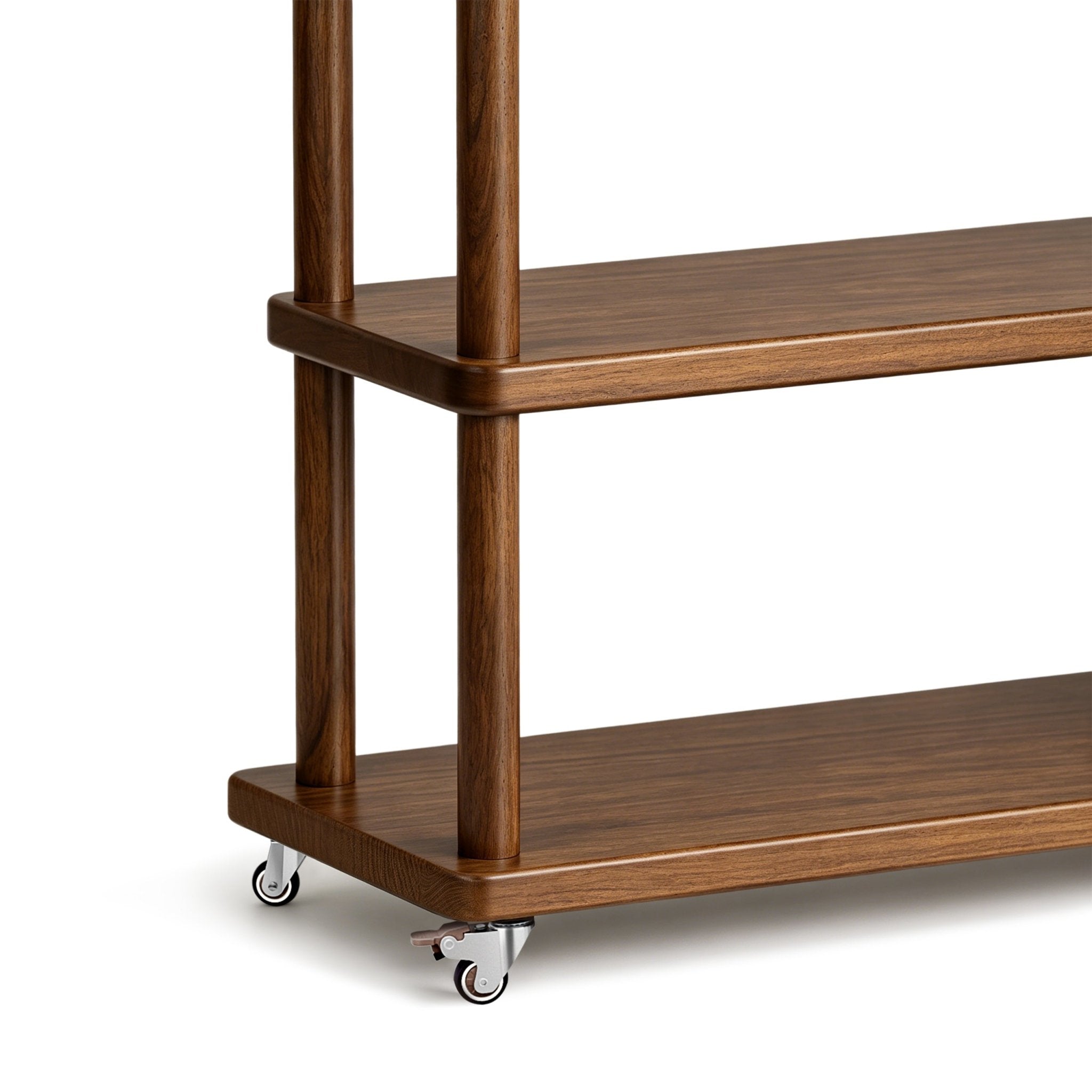 Solid Wood Coat Rack on Wheels | 2 Shelves & 5 Hooks | TAITIY