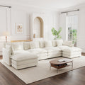 U - Shape Sectional Sofa, 4 - Seat — White Chenille - TAITIY