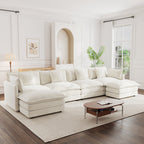 U - Shape Sectional Sofa, 4 - Seat — White Chenille - TAITIY
