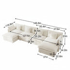 U - Shape Sectional Sofa, 4 - Seat — White Chenille - TAITIY