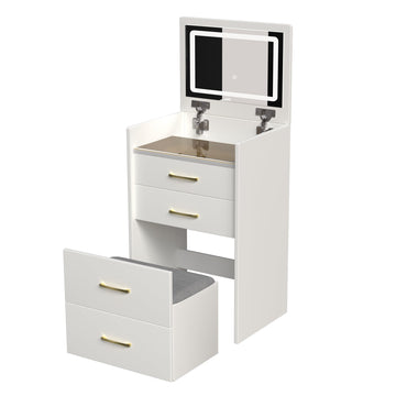 Vanity Desk — Flip Mirror & Glass Top - TAITIY