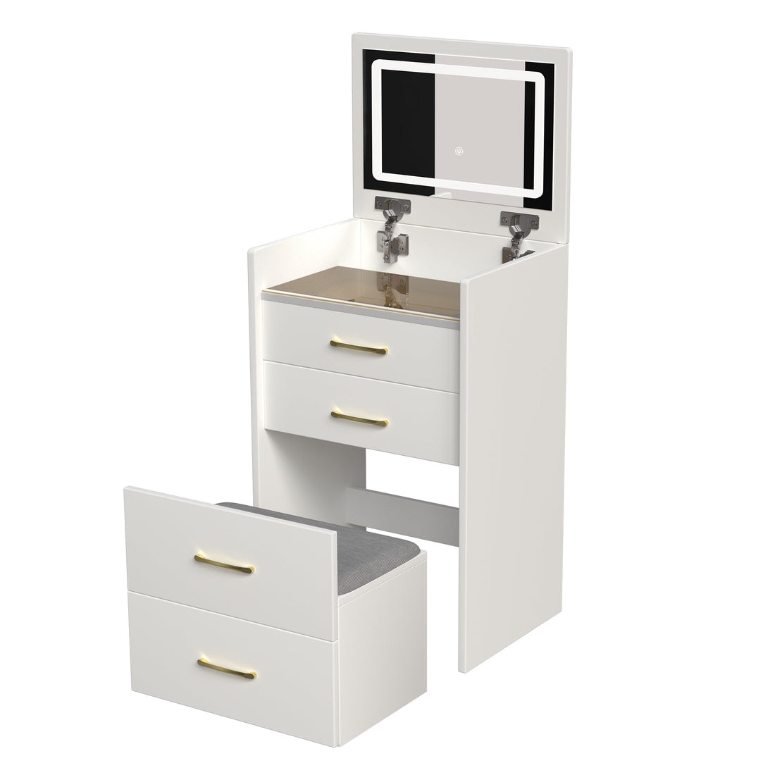 Vanity Desk — Flip Mirror & Glass Top - TAITIY