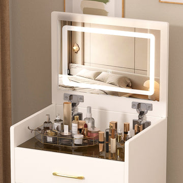 Vanity Desk — Flip Mirror & Glass Top - TAITIY