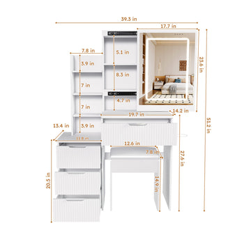 Vanity Desk — LED Lighting & 4 Drawers - TAITIY