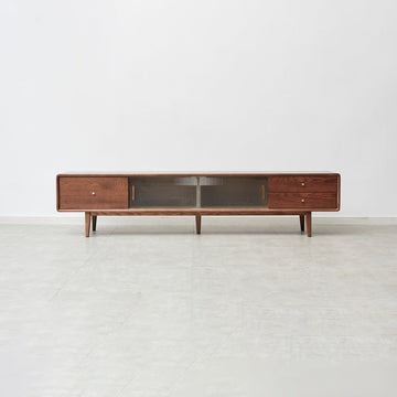 Walnut Oak TV Cabinet with Glass Doors - TAITIY